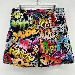 Fashion Nova Men's Big Beach Graffiti Print Swim Trunks Sz L Volley Bathing NWT